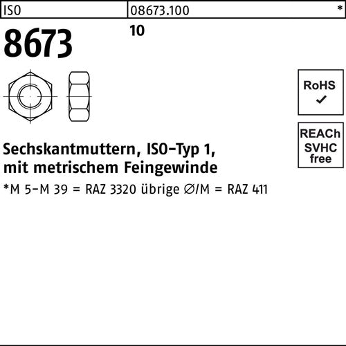 Sechskantmutter ISO 8673 M24x 15 10 25 Stück - VPE: 25