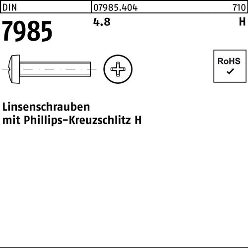 Linsenschraube DIN 7985 PH M8x 25-H 48 200 Stück - VPE: 200