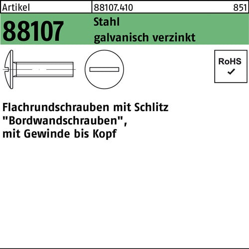 Flachrundschraube R 88107 Schlitz VG M6x45 Stahl 46 galvverz 200St - VPE: 200