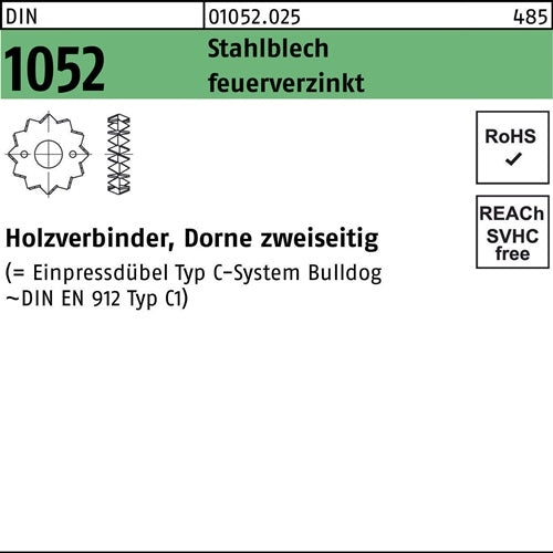 Holzverbinder DIN 1052 zweißeitig 62 M 12-M 20 Stahlblech feuerverzinkt feuerverzinkt 100 Stück