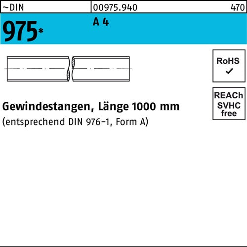 Gewindestange DIN 975 M 20 x 1000mm A 4 1 Stück