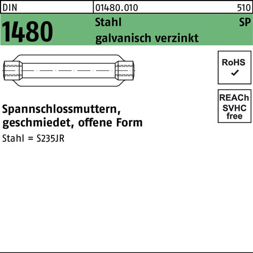 Spannschlossmutter DIN 1480 offen SP M 12 / 125 Stahl galvanisch verzinkt 1 Stück