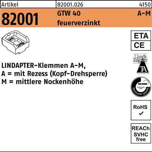 Klemmen R 82001 GTW 40 MM 24/120 feuerverz 1 Stück LINDAPTER