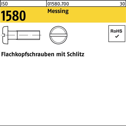 Flachkopfschraube ISO 1580 mSchlitz M 6 x 12 Messing 200 Stück