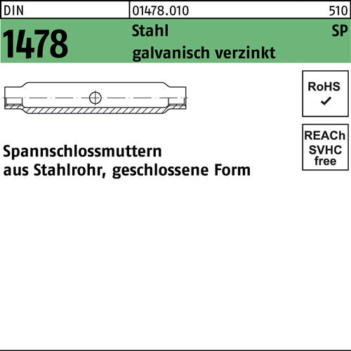 Spannschlossmutter DIN 1478 geschlossen SP M 16 Stahl 36 galvanisch verzinkt 1 Stück