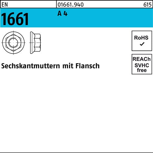Sechskantmutter EN 1661 mFlansch M 8 A 4 1000 Stück