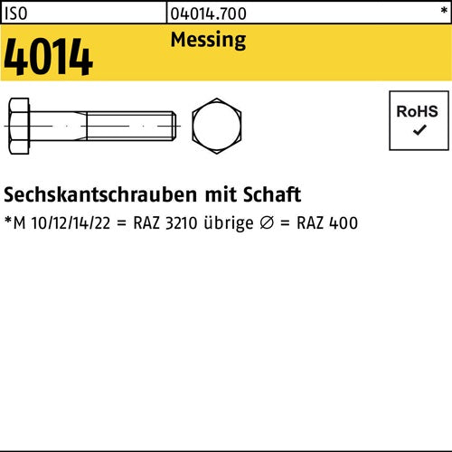 Sechskantschraube ISO 4014 mSchaft M 12 x 70 Messing 50 Stück