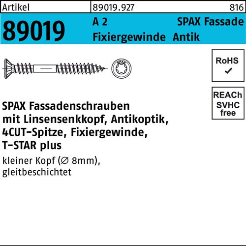 Fassadenschraube R 89019 Liko T-STAR 45x 50/21-T A 2 antikfarben 200St SPAX - VPE: 200