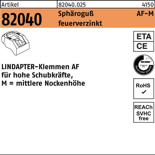 Klemme R 82040 MM 12 Sphäroguß feuerverz 1 Stück LINDAPTER