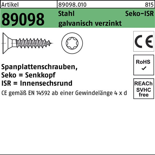 Spanplattenschraube R 89098 SEKO ISR VG 6x30-T30 Stahl galvverz 500St - VPE: 500