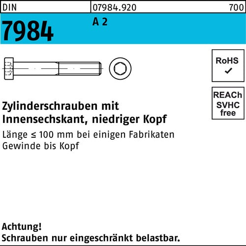Zylinderschraube DIN 7984 Innen-6kt M3x 5 A 2 200 Stück - VPE: 200