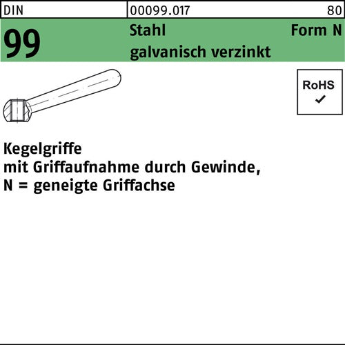Kegelgriff DIN 99 N 125 M 16 Stahl galv verz geneigte Griffachse 1 Stück
