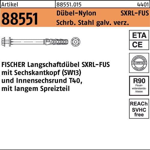 Langschaftdübel R 88551 SXRL 8x100 FUS SchrSta verz/Dübel-Nylon 50St FISCHER - VPE: 50