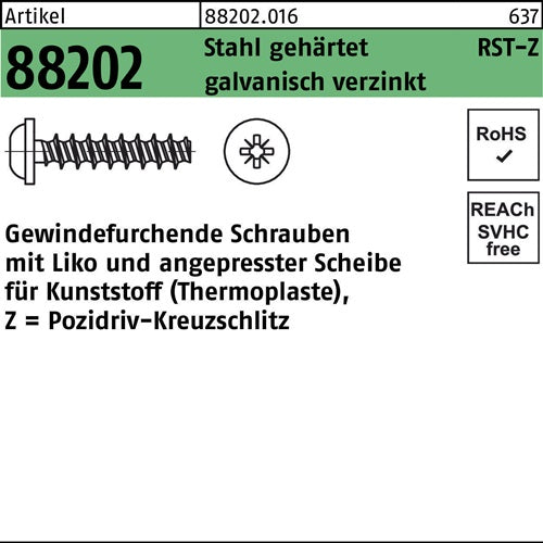 Gewindefurchendeschraube R 88202 Liko PZ 22x6-Z Stahl gehgalvverz 1000St - VPE: 1000