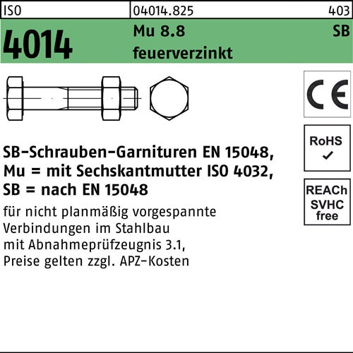 Sechskantschraube ISO 4014 mSchaft/Mutter M 27 x 120 88 feuerverzinkt SB 1 Stück