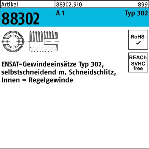 Gewindeeinsatz R 88302 Typ 302 M8x 15 A 1 25 Stück ENSAT - VPE: 25