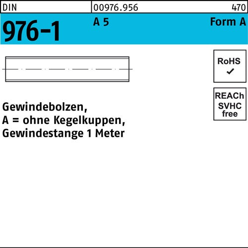 Gewindebolzen DIN 976 oKegelkuppen AM 6x 1000 A 5 1 Stück