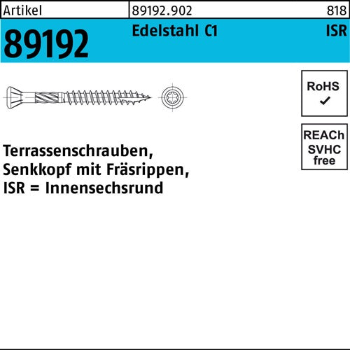 Terrassenschraube R 89192 SEKO Innensechsrund TG 5 x 60/36 -T25 C1 200 Stück