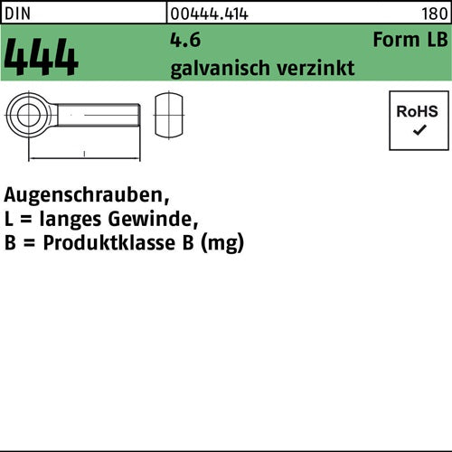 Augenschraube DIN 444 Form LB LBM 8 x 100 46 galvanisch verzinkt 25 Stück