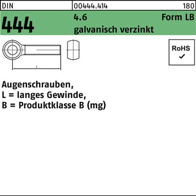 Augenschraube DIN 444 Form LB LBM 10 x 60 46 galvanisch verzinkt 25 Stück