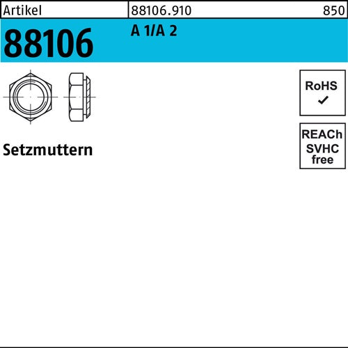 Setzmutter R 88106 M12/29 A 1/A 2 50 Stück - VPE: 50