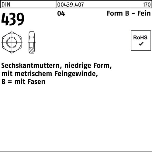 Sechskantmutter DIN 439 Form B BM 30 x 15 Automatenstahl 25 Stück