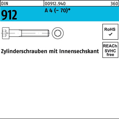 Zylinderschraube DIN 912 Innen-6kt M25x 6 A 4 (- 70) 100 Stück - VPE: 100