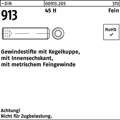 Gewindestift DIN 913 Kegelkuppe/Innen-6kt M8x1x80 45 H Feingew 100St - VPE: 100