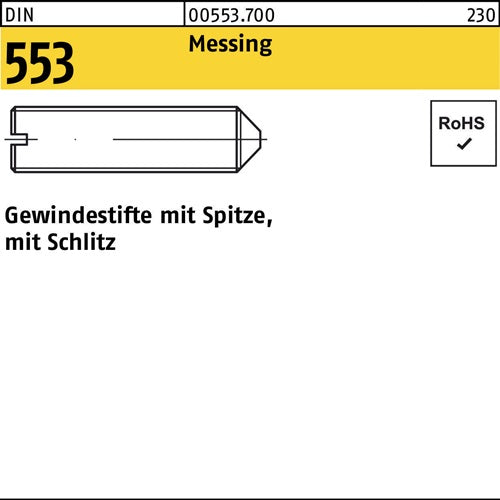 Gewindestift DIN 553 mSchlitz/Spitze M 4 x 5 Messing 100 Stück