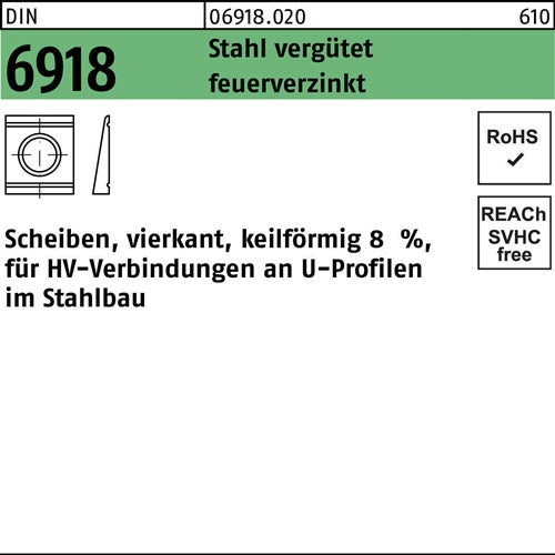 Unterlegscheibe DIN 6918 ÜH vierkant keilförmig 25 Stahl C45 feuerverz 1St