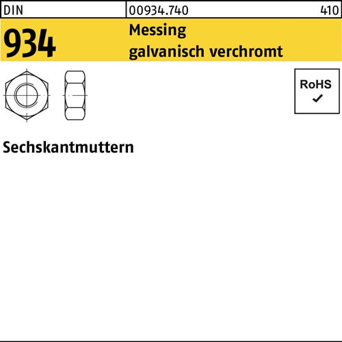 Sechskantmutter DIN 934 M 5 Messing galvanisch verchromt 100 Stück