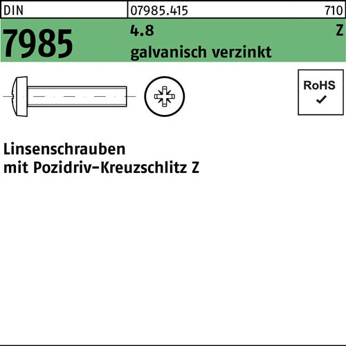 Linsenschraube DIN 7985 PZ M25x16-Z 48 galvverz 2000St - VPE: 2000