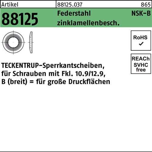 Sperrkantscheibe R 88125 NSK-B 8 Federstahl zinklamellenbeschichtet 1000 Stück TECKENTRUP