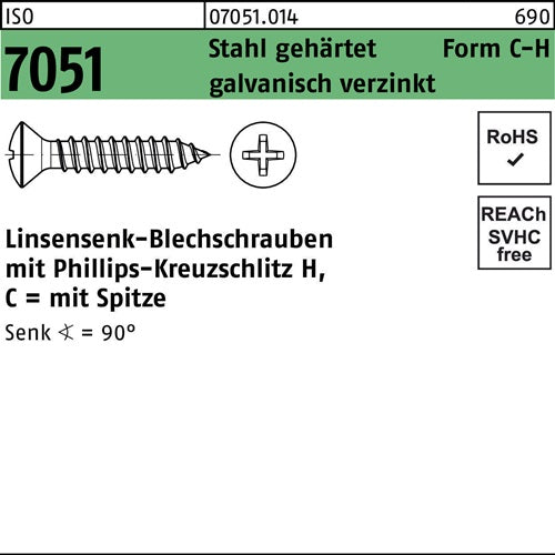 Blechschraube ISO 7051 LISEKO Spitze/PH 29x 65 -C-H Stahl gehverz 2000St - VPE: 2000
