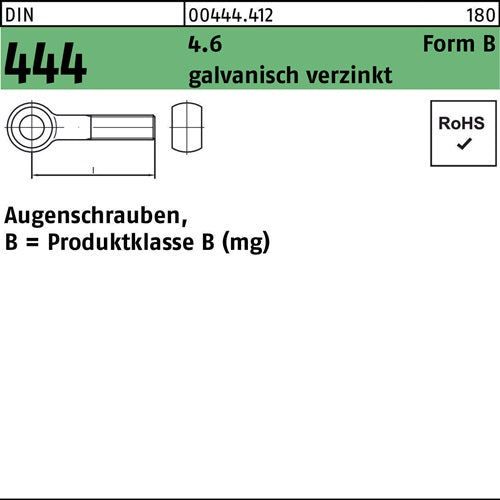 Augenschraube DIN 444 Form B BM 10 x 40 46 galvanisch verzinkt 25 Stück