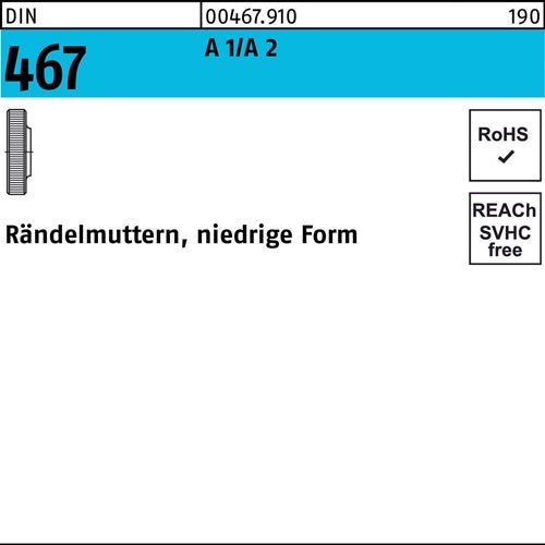 Rändelmutter DIN 467 niedrige Form M 8 A 1/A 2 10 Stück