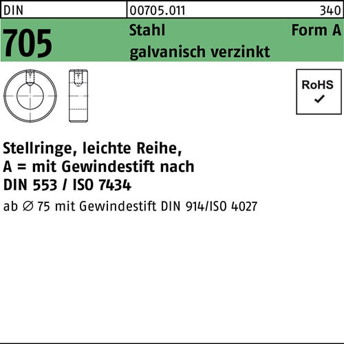 Stellring DIN 705 mGewindestift A 28 x 45 x 16 Stahl galvanisch verzinkt leichte Reihe 10 Stück