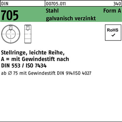 Stellring DIN 705 mGewindestift A 45 x 70 x 18 Stahl galvanisch verzinkt leichte Reihe 1 Stück