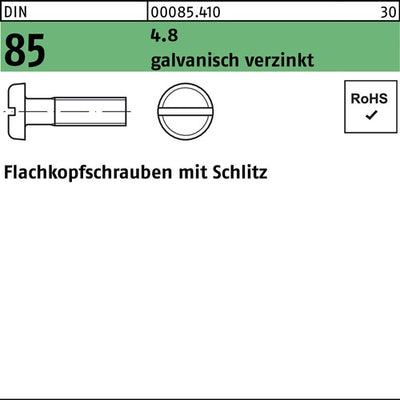 Flachkopfschraube DIN 85/ISO 1580 Schlitz M 5 x 25 48 galvanisch verzinkt 200 Stück
