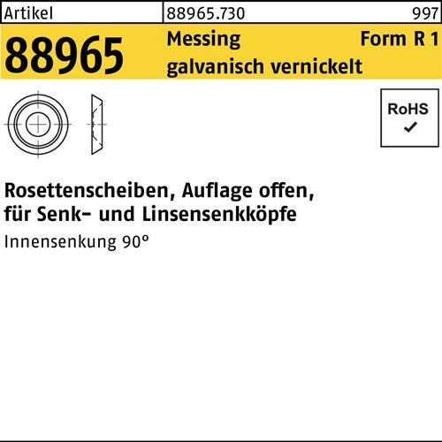 Rosettenscheibe R 88965 offen 60x100x23 Messing galv vernickelt 1000St - VPE: 1000