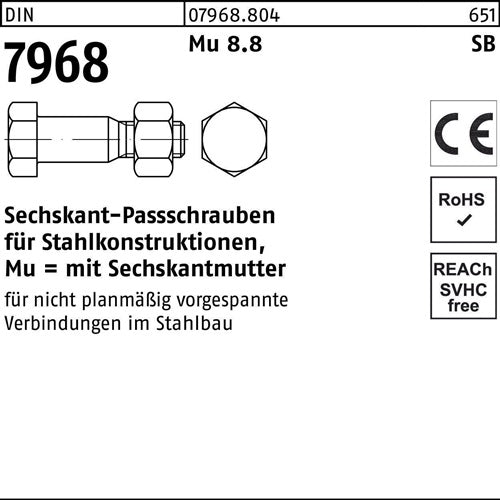 Sechskantpassschraube DIN 7968 Mutter M12x 55 88 1 Stück