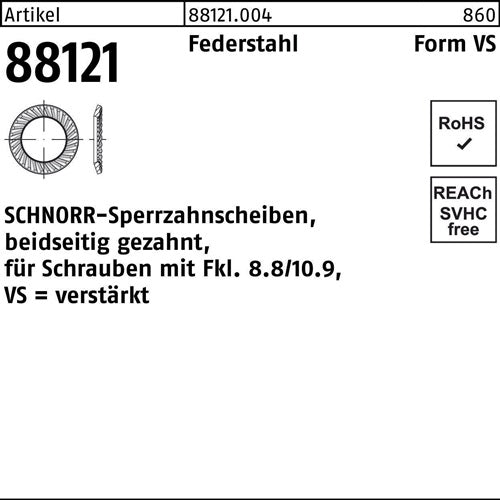 Sperrzahnscheibe R 88121 beidsgez VS 14x22x15 Federstahl 100St SCHNORR - VPE: 100