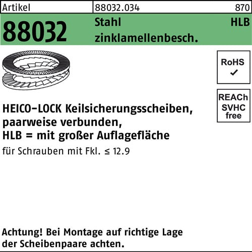 Keilsicherungsscheibe R 88032 HLB- 8 Stahl zinklamellenb breit 200St HEICO - VPE: 200