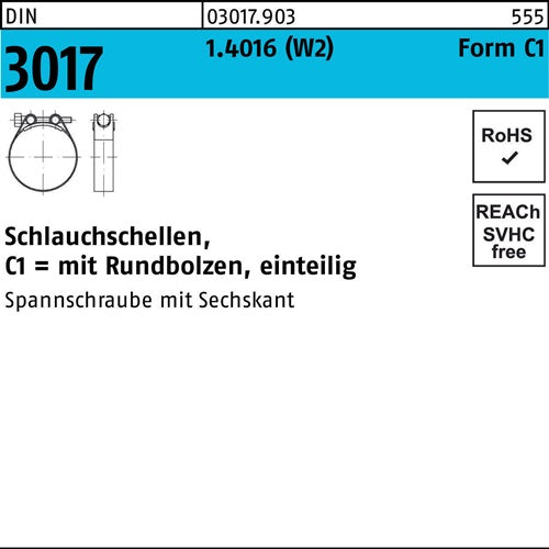 Schlauchschelle DIN 3017 W2 Form C1 29- 31/18 14016 Schraube galvanisch verzinkt fInnen-D 50 Stück
