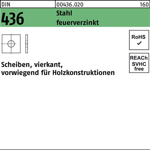 Unterlegscheibe DIN 436 vierkant 36 x 100 x 6 Stahl feuerverzinkt 25 Stück