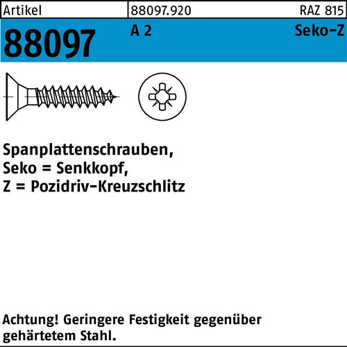 Spanplattenschraube R 88097 Seko PZ 3x 16-Z A 2 1000 Stück - VPE: 1000