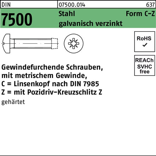 Gewindefurchendeschraube DIN 7500 LIKO PZ CM 25x4-Z Stahl galvverz 1000St - VPE: 1000