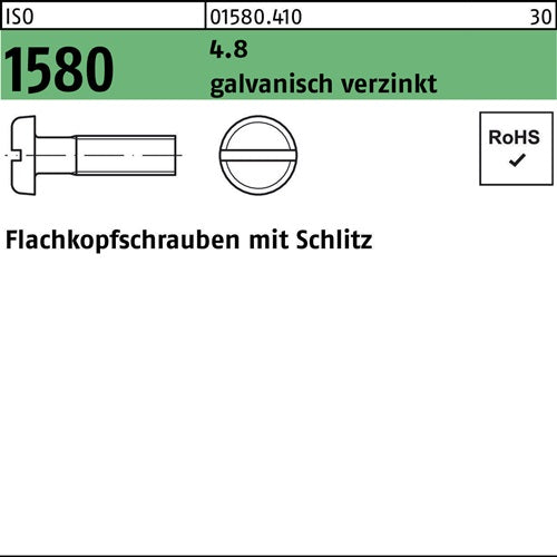 Flachkopfschraube ISO 1580 mSchlitz M 8 x 25 48 galvanisch verzinkt 100 Stück