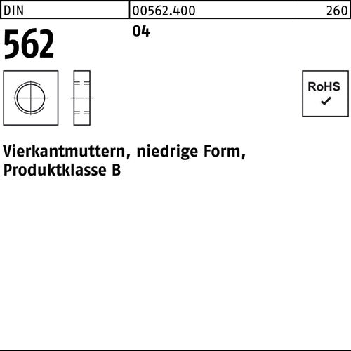 Vierkantmutter DIN 562 niedrige Form M 3 Automatenstahl 100 Stück