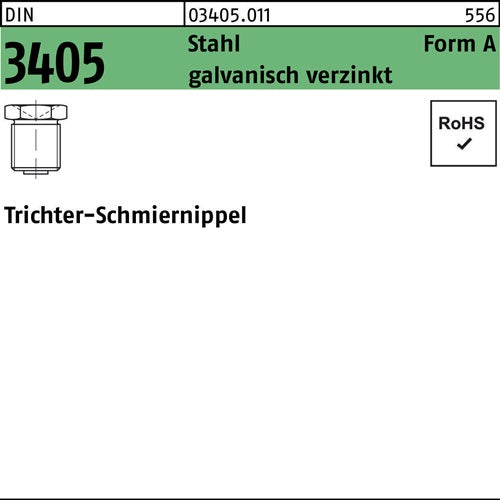 Trichterschmiernippel DIN 3405 AM 6 x 1 Stahl galvanisch verzinkt Trichter-Schmiernippel 100 Stück